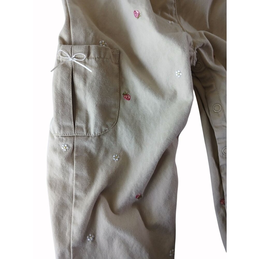Gymboree Girls 3T White Cardigan Tan Overalls Strawberry Patch Set Embroidered - Picture 14 of 16